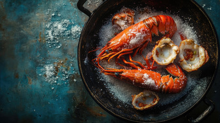 An overhead view of a traditional Thai dish featuring salt-crusted seafood, emphasizing the unique cooking methods and flavor profiles in Thai cuisine.の素材