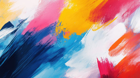 A dynamic abstract background filled with bold brush strokes and splashes of color, creating a vibrant and artistic feel that inspires creativity and imagination.の素材