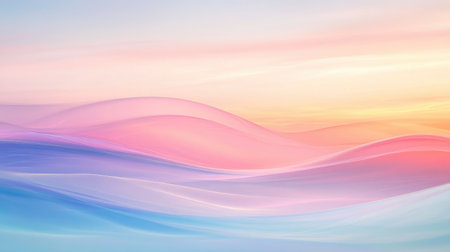 A serene abstract landscape with soft waves of pastel colors blending seamlessly, reminiscent of a tranquil sunset, suitable for backgrounds in calming designs.の素材