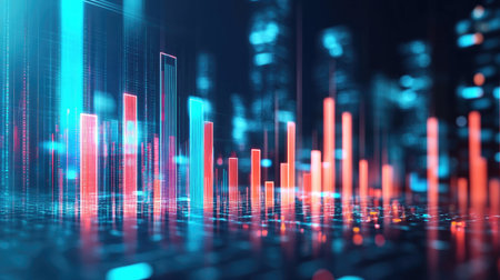 A sleek D bar chart with high-tech design elements, illustrating key performance indicators in a corporate setting, emphasizing modern data representation.の素材