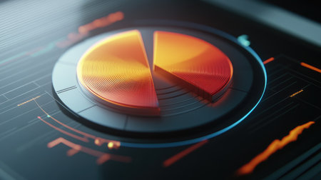 A close-up view of a D pie chart on a computer screen, with interactive segments and detailed data labels showcasing precise information distribution.の素材