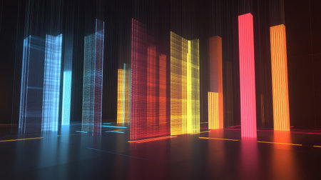 A dynamic shot of a D bar chart with animated bars rising and falling, showcasing real-time data changes and interactive data visualization.の素材