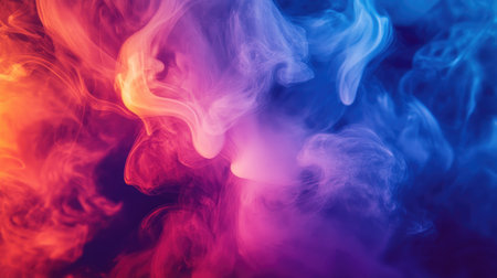 A dramatic close-up of neon-colored smoke swirling around a central point, with intense colors creating a sense of motion and energy.の素材