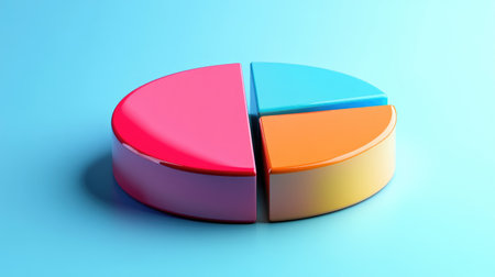 A side view of a D pie chart with segment rotation and a gradient color scheme, illustrating data proportions in a visually engaging manner.の素材