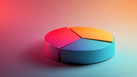 A side view of a D pie chart with segment rotation and a gradient color scheme, illustrating data proportions in a visually engaging manner.の素材