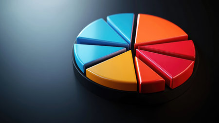 A visually striking image of a D pie chart with segments popping out and a sleek, professional design, perfect for reports, presentations, or data analysis.の素材