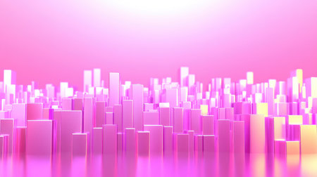 A minimalist D bar chart with pastel-colored bars and subtle lighting effects. Each bar stands on a glass-like surface, with numbers and percentages visible above them.の素材