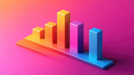 A D bar chart with a gradient color scheme and shadow effects, creating a visually striking representation of data for presentations or reports.の素材