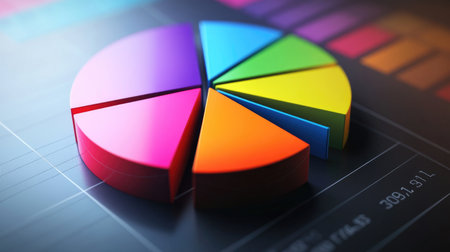 A visually striking image of a D pie chart with segments popping out and a sleek, professional design, perfect for reports, presentations, or data analysis.の素材