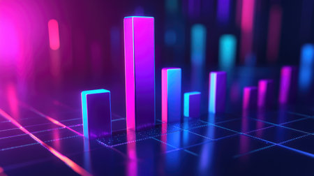 A futuristic D bar chart floating in a virtual space, with glowing bars and dynamic lighting effects, creating a sense of cutting-edge data presentation.の素材