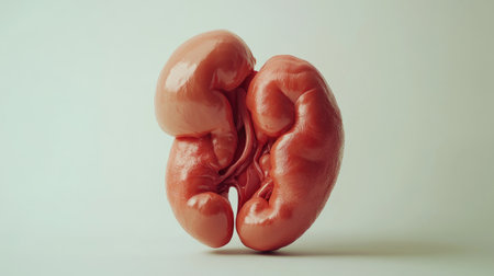 A realistic model of the human kidneys and bladder, showing their shape and position within the body, displayed on a clean background.の素材