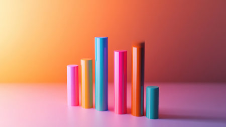 This image features a series of colorful cylinders arranged in varying heights against a soft gradient background, creating a vibrant and artistic visual ideal for modern projects.の素材