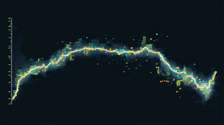 This abstract financial data visualization features a dynamic graph that illustrates trends and movements in the stock market, perfect for business applications.の素材