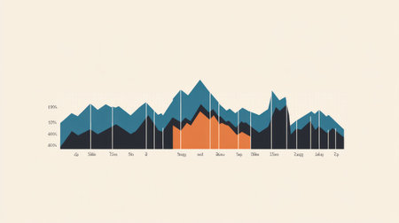 Engaging data visualization featuring a multi-colored layered bar graph illustrating monthly trends with percentage ranges, perfect for presentations and reports on statistical analysis.の素材