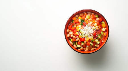 A vibrant bowl of fresh vegetable salad featuring diced ingredients and a sprinkle of cheese, perfect for healthy eating and culinary creativity.の素材