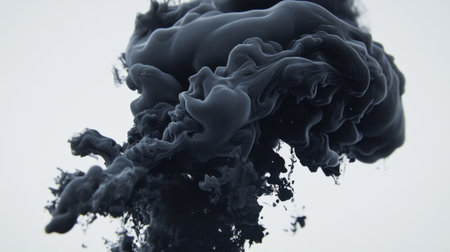 An artistic representation of black ink swirling in water, creating mesmerizing abstract shapes and patterns. Ideal for backgrounds or design projects.の素材