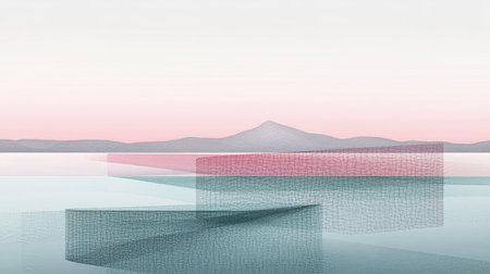 A series of layered transparent lines forming an illusion of depth, with a soothing color palette, creating an engaging visual for contemporary design concepts.の素材