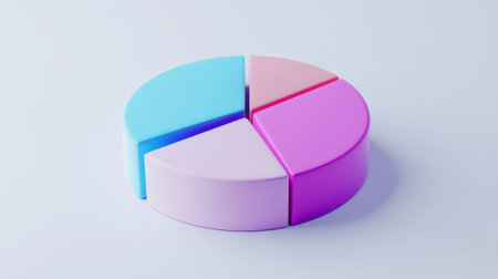 A vibrant pie chart model showcasing four sections in various colors, ideal for visualizing data in presentations, reports, and educational materials.の素材