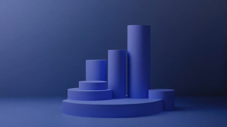 An engaging visualization of a 3D bar graph featuring different shades of blue, capturing the viewer's attention with its glossy finish and clear data representation.の素材