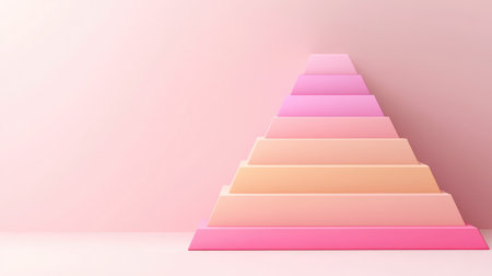 A 3D pyramid chart with smooth gradients, each level representing business strategy steps, displayed against a minimalist backgroundの素材