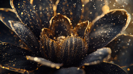 A beautiful macro shot of a flower with intricate petal details, enhanced by droplets of water that catch the light, creating a sparkling effectの素材