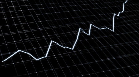 A 3D line graph with ascending and descending curves on a dark grid background, capturing the volatility of financial marketsの素材