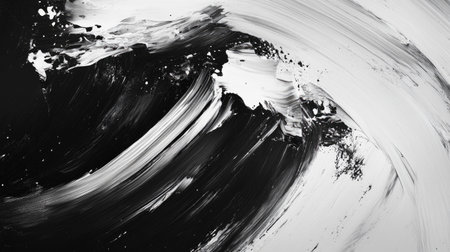 A striking black and white abstract composition with bold strokes and splatters, providing a dramatic and artistic backdrop that emphasizes contrast and depthの素材