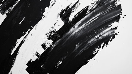 A striking black and white abstract composition with bold strokes and splatters, providing a dramatic and artistic backdrop that emphasizes contrast and depthの素材