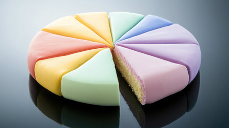 An elegant doughnut chart with pastel segments, arranged on a reflective surface to illustrate business strategy segmentsの素材
