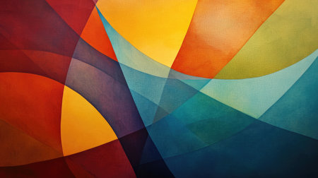 Layers of semi-transparent, overlapping colored shapes, creating depth and texture in a modern abstract graphic compositionの素材