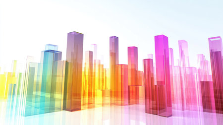 Multiple stacked bar graphs in muted tones on a clean white background, each section organized to show financial data and revenueの素材