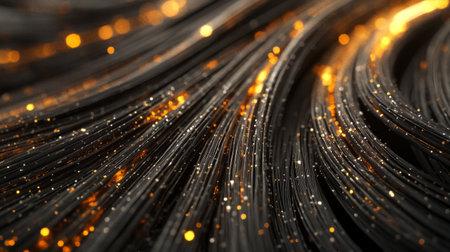 A mesmerizing abstract composition featuring flowing lines adorned with shimmering particles, creating a captivating and dynamic visual experience suitable for various creative projects.の素材