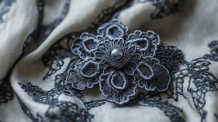 A close-up of a hair clip with intricate lace detailing, elegantly positioned against a textured fabric backdrop, emphasizing craftsmanshipの素材
