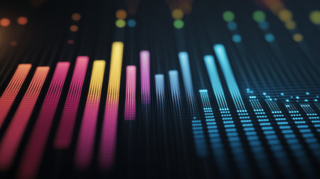 This striking digital illustration features colorful sound waves and audio frequency visualization. Ideal for music, media, and technology projects, it showcases creativity and modern design.の素材