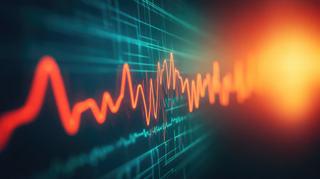 A simple yet striking graphic of a heartbeat line transitioning from a flat line to a rhythmic pulse, representing life and vitality against a clean backgroundの素材