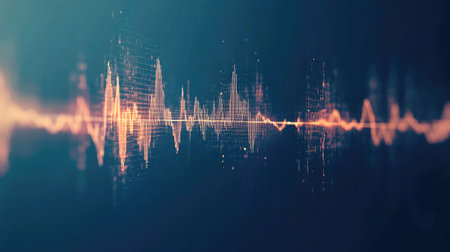 A stylized graphic of an EKG heartbeat waveform, showing sharp peaks and valleys, overlaid on a soft blue background, representing health and rhythmの素材