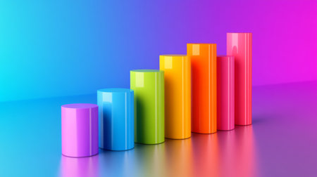 A vibrant 3D bar graph featuring colorful bars showcasing data growth and progress. Perfect for business presentations and marketing strategies.の素材