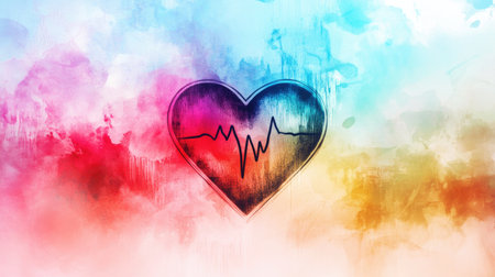 An artistic representation of a heart shape formed by a heartbeat line, glowing against a soft pastel background, symbolizing love and lifeの素材