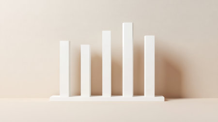 A minimalist white bar graph stands on a neutral background, perfect for illustrating data and statistics in a modern and clean design context.の素材