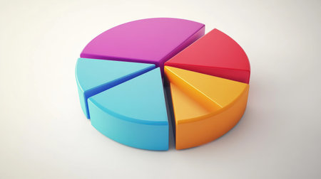A dynamic 3D pie chart illustrating survey results, with animated segments expanding and retracting, set against a clean white background to emphasize clarity and engagement in data presentation.の素材