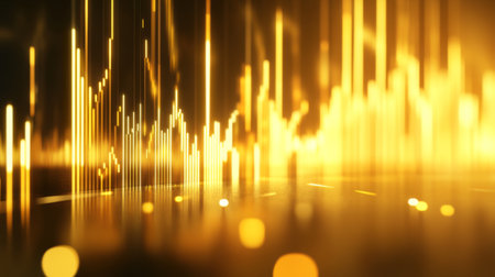 Vibrant abstract background featuring dynamic golden light waves and lines. This energetic composition reflects modern design trends in digital art.の素材