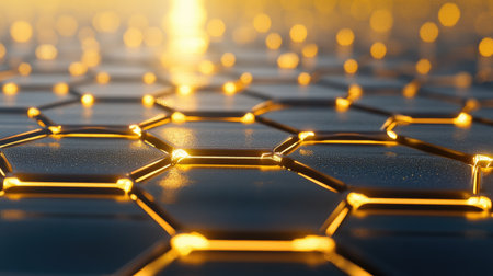 A detailed image of a solar panel surface, with intricate patterns and reflections, showcasing the engineering and design behind solar energy technologyの素材