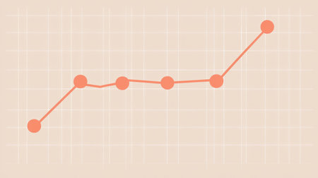 A simple line chart with data points connected by thin, smooth lines on a grid background, showing a clear upward trendの素材