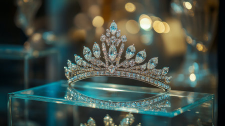A breathtaking luxury tiara adorned with sparkling gems showcases elegance and beauty. Perfect for weddings or special events, this exquisite jewelry piece radiates sophistication.の素材