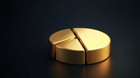 This stunning golden pie chart symbolizes financial success and growth, perfect for illustrating investment strategies or business analytics.の素材