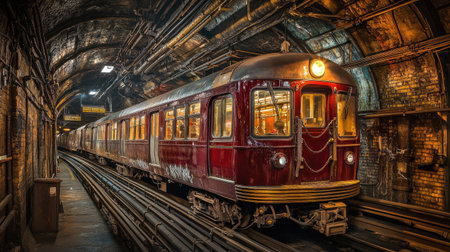 A snapshot of a vintage subway train in a historic tunnel, evoking nostalgia and the charm of public transportation from a bygone eraの素材