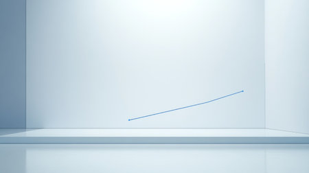 This image features a minimalist interior design showcasing a simple blue line against a clean wall, creating an aesthetic and tranquil atmosphere.の素材