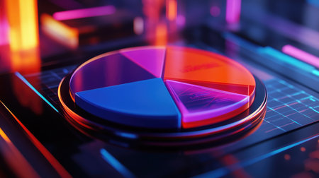 A close-up of a D pie chart on a digital tablet, showcasing business data and analytics for decision-making.の素材