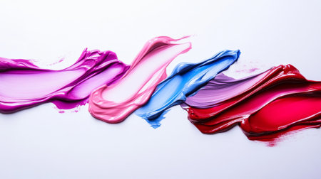 A vibrant display of colorful paint streaks creates an abstract composition on a clean white background, perfect for artistic and creative projects.の素材