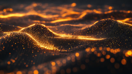 An abstract composition of fiber optic cables with glowing light effects, symbolizing high-speed wireless communication and data transfer in a digital age.の素材